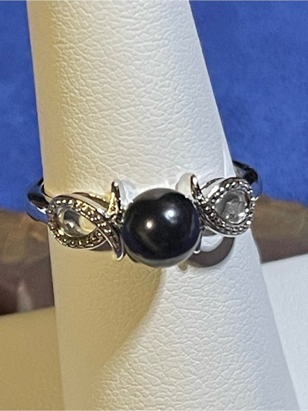 NWT Signed Crown .925 Black Pearl Solitaire Ring Sz 7